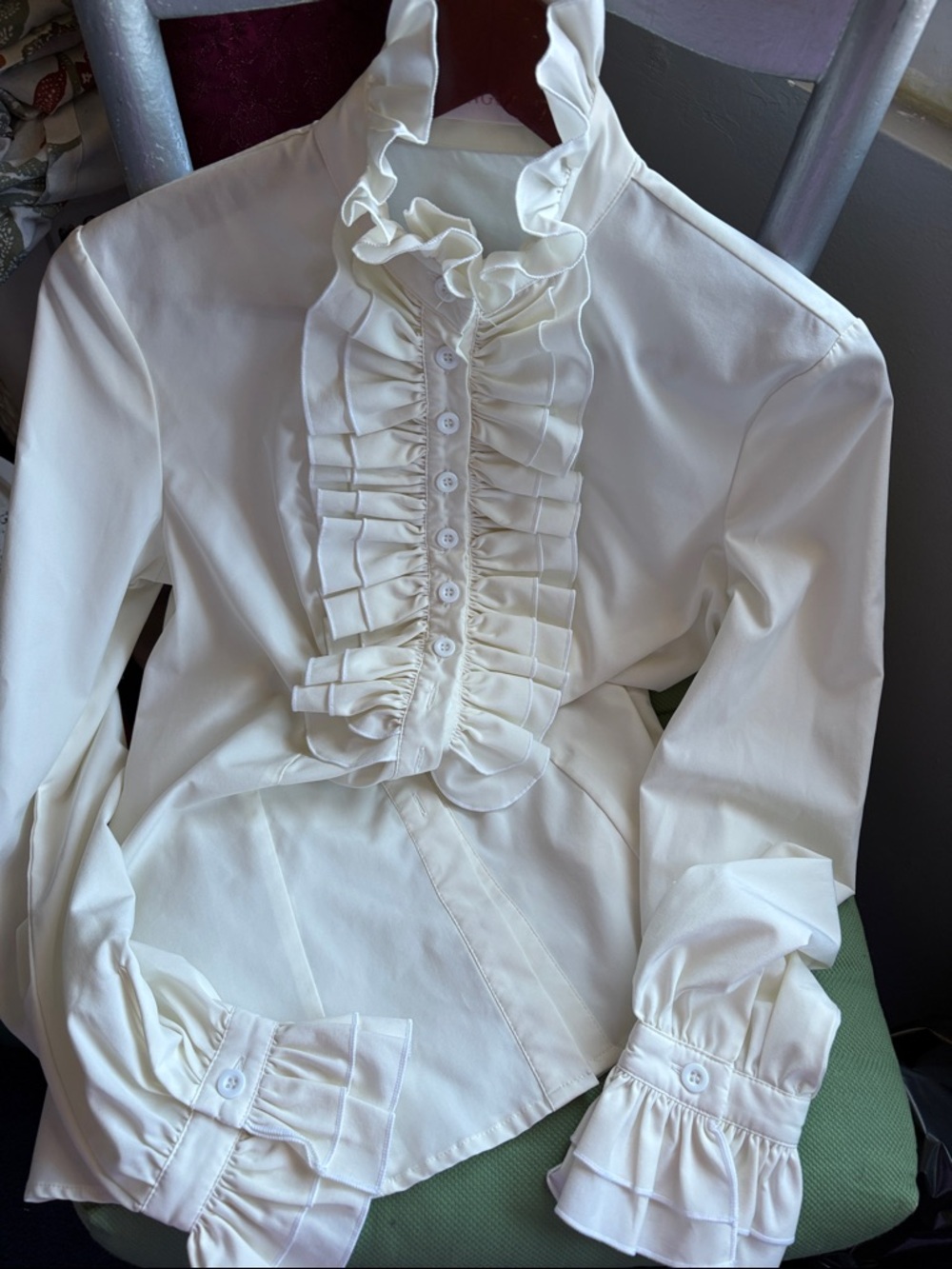 Ivory Ruffled Button-Front Blouse - Picture 2 of 6
